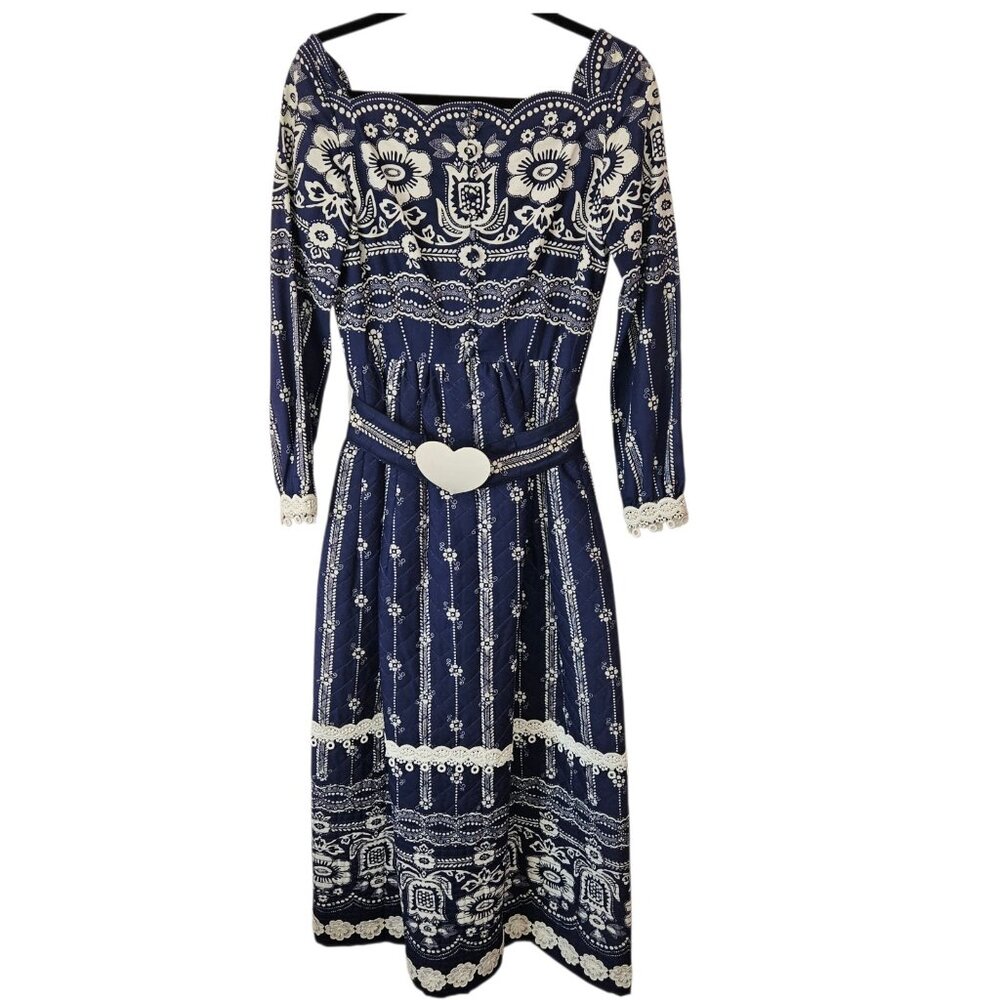 Oscar De La Renta Boutique Womens Blue Vntg 1970s Quilted Long Dress Size 10.